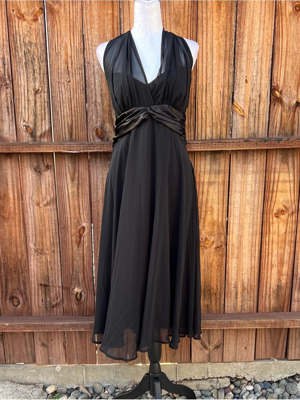 Y2k Black Halter Midi Dress with Knotted Waist